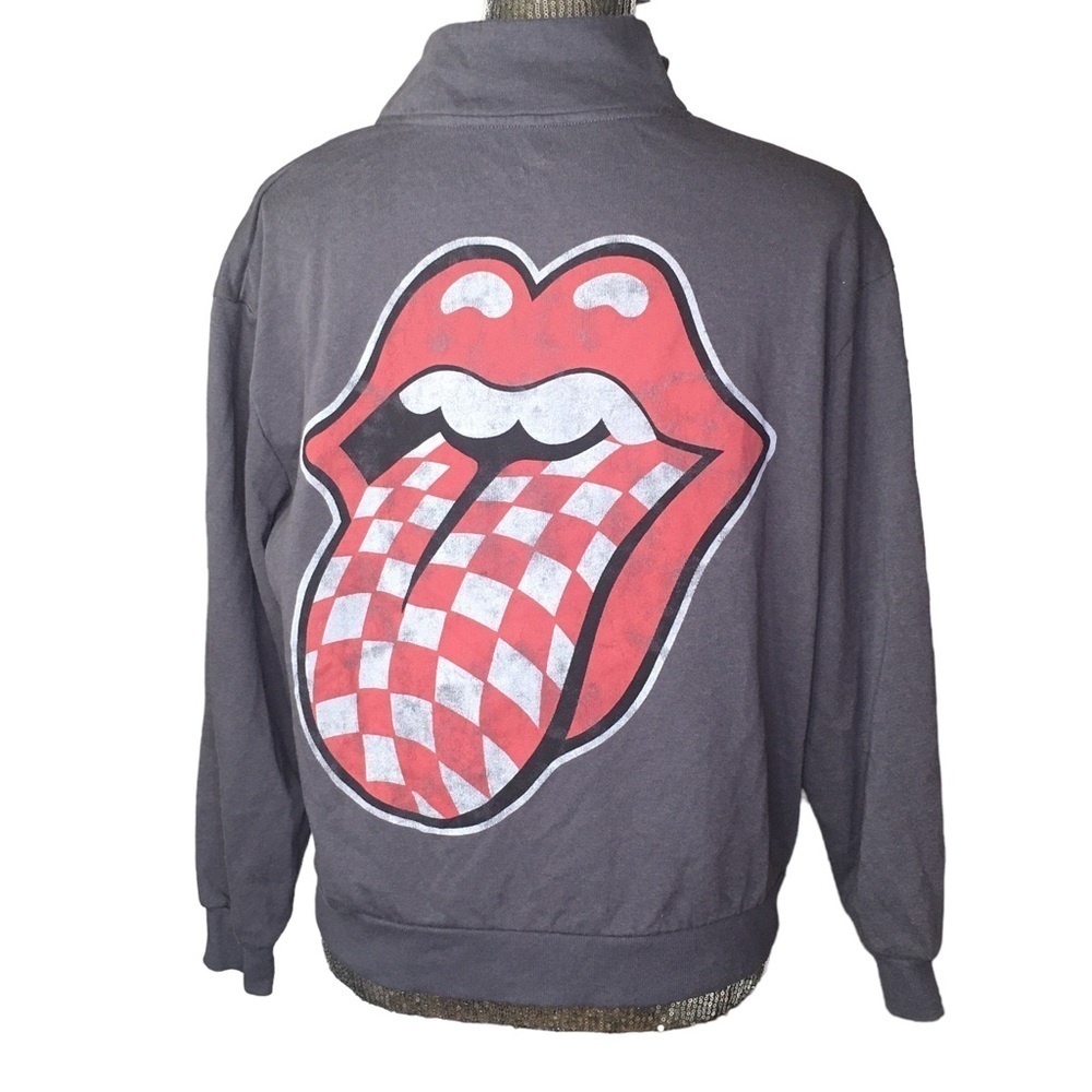 Rolling Stones pull over 1/4 zip sweatshirt tongue Medium gray